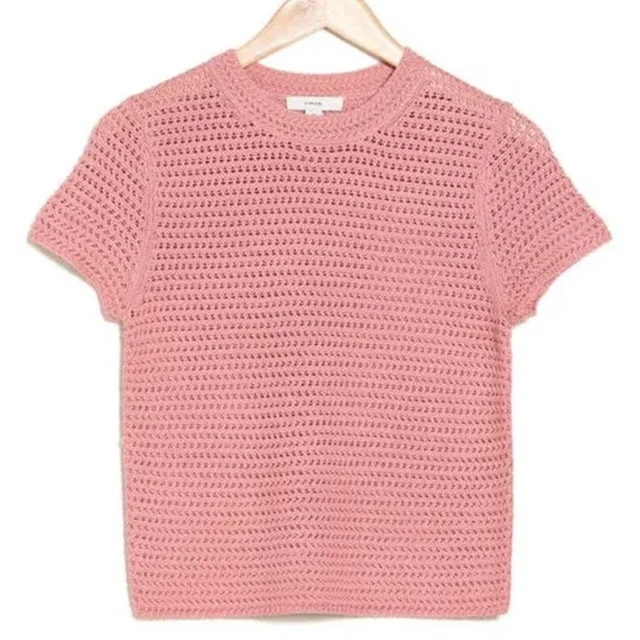 VINCE Crochet T-Shirt, Pink, Stretchy, Size XS - Picture 2 of 2